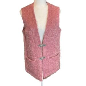 Vintage 60s Mohair Wool Woven in Scotland Pink Vest Ornate Metal Closures, Sz L